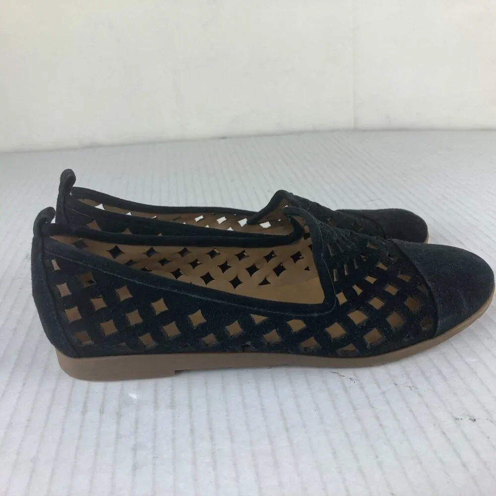 FRANCO SARTO Womens Sz 6 Black Suede Cut Out Slip On Flats‎ Loafers